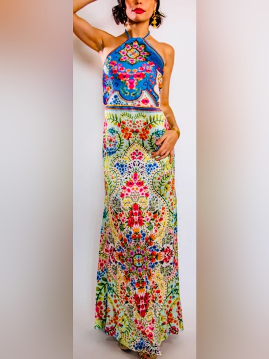 Trisha Paterson Collection Dresses & Skirts - TRISHA PATERSON COLLECTION Joie De Vie Halter Maxi Dress Bloom NWT Large